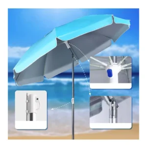 Windproof UV Protection Tilt Beach Umbrella with Steel Frame for Pool Garden Outdoor Party
