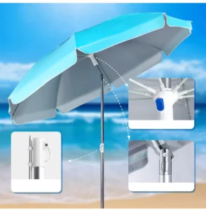 Windproof UV Protection Tilt Beach Umbrella with Steel Frame for Pool Garden Outdoor Party Adjustable Umbrellas