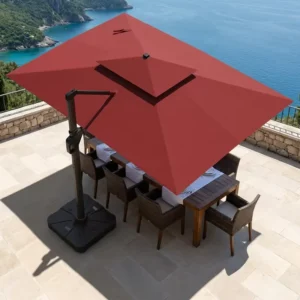 Windproof UV Resistant Outdoor Parasol Aluminum Pole Terrace Hotel Cantilever LED Umbrella