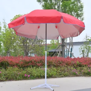 Windproof Vented Silver Lining Sun Umbrella 1.3m Solid Wine Red Adjustable Powder Coated Metal Pole Outdoor Courtyard Parasol