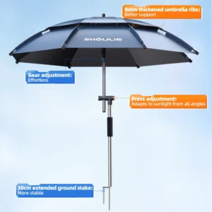 Windproof Waterproof Haze Blue Portable Fishing and Hunting Umbrella with Buckle