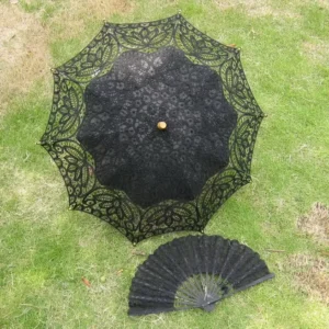 With Fan Battenburg Lace Parasol Wedding Sun Lady Cotton Umbrella Gifts Photo Props