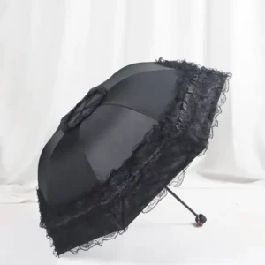 Women Classic Compact UV-Resistant Lace Parasol Foldable Travel Sun Umbrella Full Automatic Made Oxford Material Customized