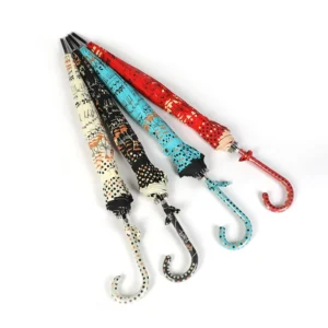 Women’s 16 Panel Fully Automatic Polyester Modern Luxury Hanging Rain Umbrella with 105cm Diameter Straight Design OEM Logo Bow