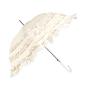 Women’s 23-Inch 8-Rib UV-Black-Coated Bohemian 190T Pongee Wedding Manual Straight Umbrella with Three Ruffles
