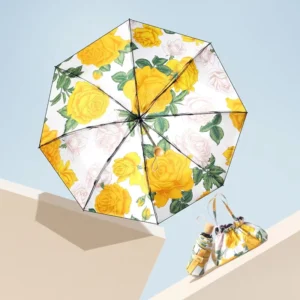 Women’s 5 Fold Double Layer Floral Umbrella Wooden Handle UV Protection Sun Rain Dual Use Custom Logo Portable Ladies Parasol