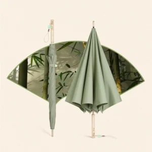 Women’s 8K-Rib Manual-Open Straight Umbrella Custom Logo Compact Bamboo Wood Handle Fiberglass