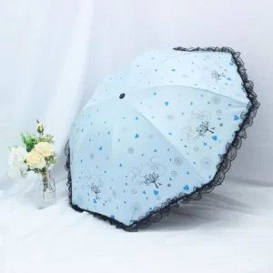 Women’s Fashion Lace Edge Umbrella UV Blocking Pink Sunshade Creative Style Windproof Portable Parasol for Elegant Ladies