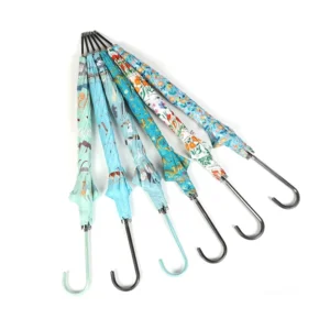 Women’s Floral Full-Print Automatic Lightweight Straight Umbrella with Metal Top, OEM Factory