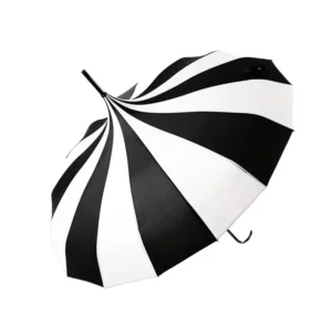 Women’s Large Classical Windproof Straight Umbrella Black White 190T Nylon Alloy Ribs