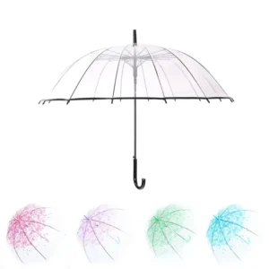 Women’s Modern Flower Transparent Rain Umbrella Clear Bubble Shape with Straight Design Business Gifts for Adults