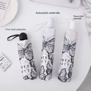 Women’s New National Style Butterfly Automatic Umbrella Fully UV and Rain Protection Portable Sun Shade for Students