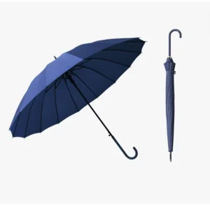 Women’s Long Faux Leather 16K Curved Handle Pastel Solid Color Windproof Manual Umbrella No-Drip