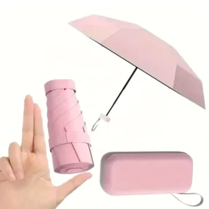 Women’s Pocket Capsule Thick Black Rubber Foldable Sunshade Umbrella for Rainy and Sunny Weather Dual Use