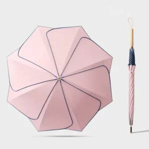 Women’s Pure-Color Straight Umbrella with Logo Handle and 8K Ribs