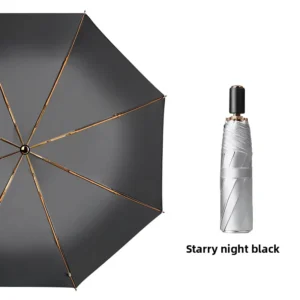Women’s Titanium Silver 8-Rib Folding Sun Umbrella UV Protection UPF50+ Cooling Function Manual Opening Alloy Frame