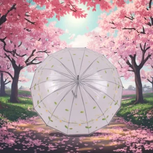 Women’s Transparent POE Straight Umbrella with Flower Print and ABS Handle