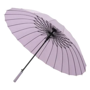 Women’s Windproof Straight Umbrella with Faux Leather Wrapped Handle, Pastel Solid Color, 24 Ribs