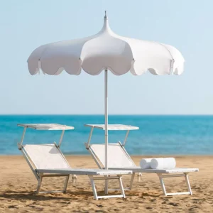 Wood Frame White Pagoda Umbrella With Hanging Edge Tassels Custom Logo for Beach Patio Pool and Garden