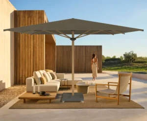Wood Grain Center Pole Patio Umbrella Large Round Market Parasol with Crank Lift for Resort