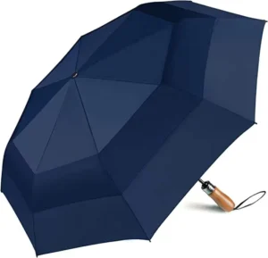 Wood Handle Folding Umbrella Custom Logo Windproof Automatic Rain Sun Compact Travel Business Export Manufacturer