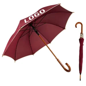 Wood-Handle Windproof Straight Golf Umbrella for Rain and Sun, Professional Manufacturer