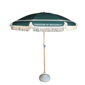 Wood Pole Aluminum Tilt Fiberglass Beach Umbrella with Tassels