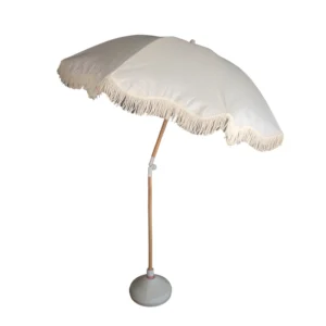 Wood Pole Beach Umbrella with Tassels