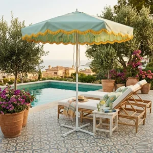 Wooden French Design Eco-Friendly Outdoor Patio Umbrella with Waterproof UV-Resistant Features