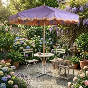 Wooden French Design Patio Umbrella Outdoor Garden Parasol Waterproof UV Resistant Eco Friendly