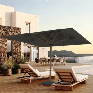 Wooden Look Market Umbrella Large Center Pole Patio Parasol with Wind Vent for Garden