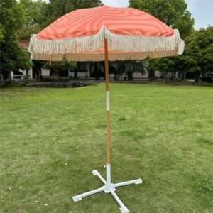 Wooden Outdoor Umbrella with Orange Tassels for Events