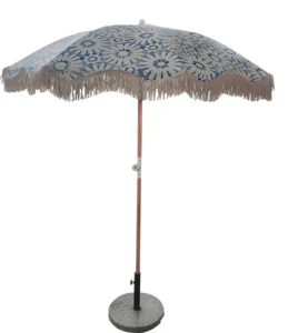 Wooden Pole Canvas Waterproof Patio Swimming Pool Garden Outdoor Beach Sun Umbrella with Tassels