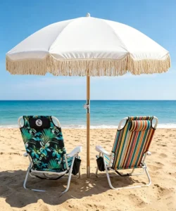 Wooden Pole Cotton Macrame Bali Vintage Beach Parasol Umbrella White Tassel Fringe