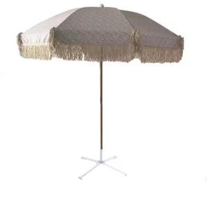 Wooden Pole Garden Umbrella with Tassels