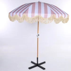 Wooden Pole Tassel Outdoor Beach Sunshade Umbrella Manual Opening
