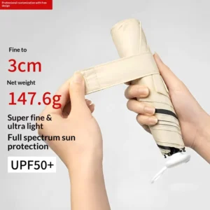 Xun Chi Ultra Light Manual Sun Umbrella Mini Three Fold 6 Rib UV Proof All Weather Compact Pencil Shaped Parasol Free Design