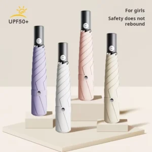 YH H Ultra Light Compact Portable Sun and Rain Umbrella Women’s Anti UV Parasol with Mini Three Folding Pattern Manual Control