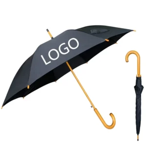 YS-1054 Customized Promotional Advertising Umbrella Wood J Handle Custom Logo Auto Open Straight Umbrella
