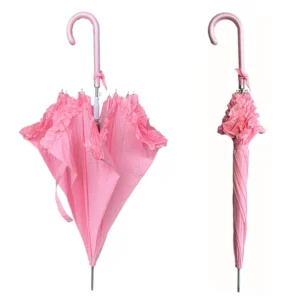 YS 1069 Auto Open Straight Umbrella Girl Ruffle Edge Polka Dots Factory Supply Lovely Parasols Custom Straight Umbrella for Lady