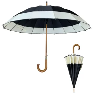 YS 1095 Factory Supply Custom Printing Windproof Auto Open Wooden Handle Sun and Rain Umbrella