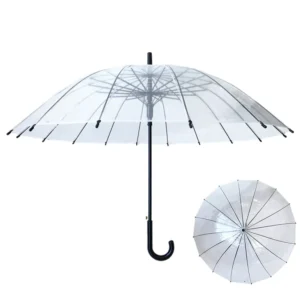 YS-1127 Factory Supply Auto-Open Transparent Rain Umbrella 16K Black Metal Ribs Eco-Friendly Clear POE