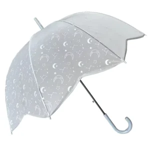 YS 1128 Eco Friendly Clear POE Straight Umbrella Scalloped Edge Holographic Laser Star Moon Printing Dome Bubble POE Umbrella