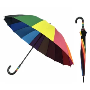 YS-1131 Semi-Automatic Open 16 Ribs Windproof Straight Travel Umbrella 112 cm Open Diameter Rainbow Color for Adults Outdoor Use