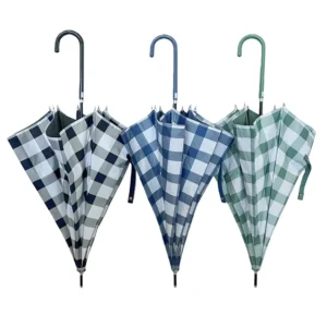 YS-1132 Factory Supply Japanese Style Straight Umbrella PU Handle UPF50 Plaid Fabric Sun and Rain Auto Open