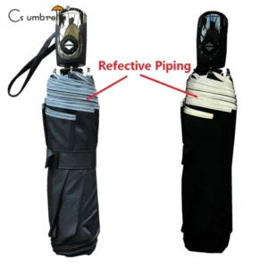 YS 3045 High Quality 3 Fold Umbrella Auto Open Close Aluminum Frame Lightweight Reflective Binding Paraguas With Logo