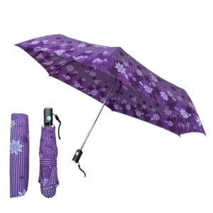 YS 3054 Fully Automatic 3 Fold Iron Tube Lady’s Pocket Umbrella 6 Ribs 95cm Windproof Anti UV Portable Super Mini Classic Style