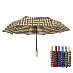 YS-3090 Factory Supply Gift 3-Fold Folding Umbrella Portable Travel Multi-Color Grid Pattern Automatic Open