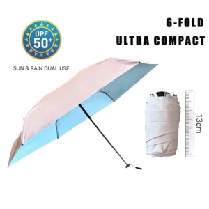 YS 5600 Manual Super Mini Pocket Umbrella UPF 50+ Sunny Rainy Use Travel Compact 6 Folding Capsule Umbrella Case