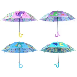 YS-6016 BSCI Sedex Audit Factory Kids POE Umbrella Fiberglass 8 Ribs Cartoon Print with Whistle
